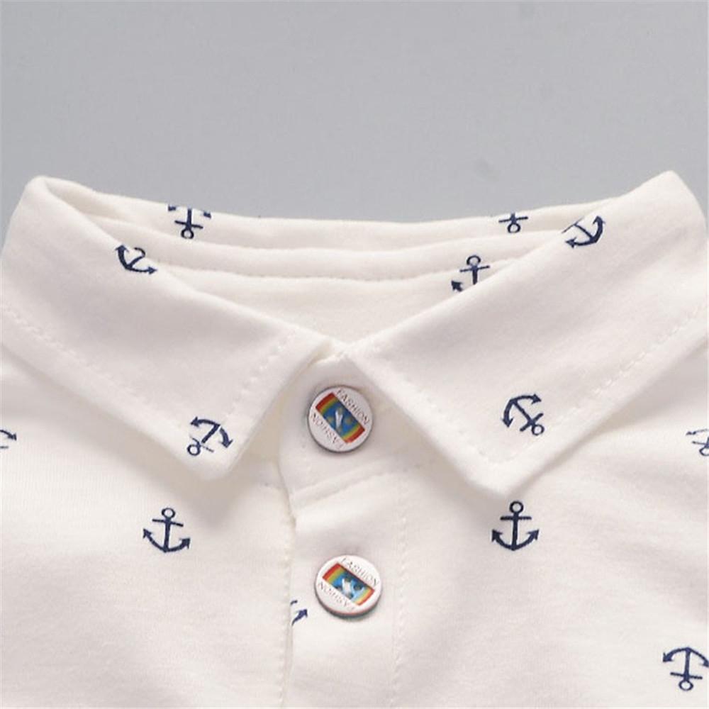 Boys Solid Lapel Long Sleeve Anchor Print Shirt & Pants