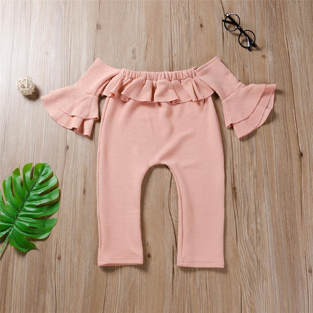 Girls Solid Off Shoulder Ruffled Jumpsuit Girls Clothes Wholesale
