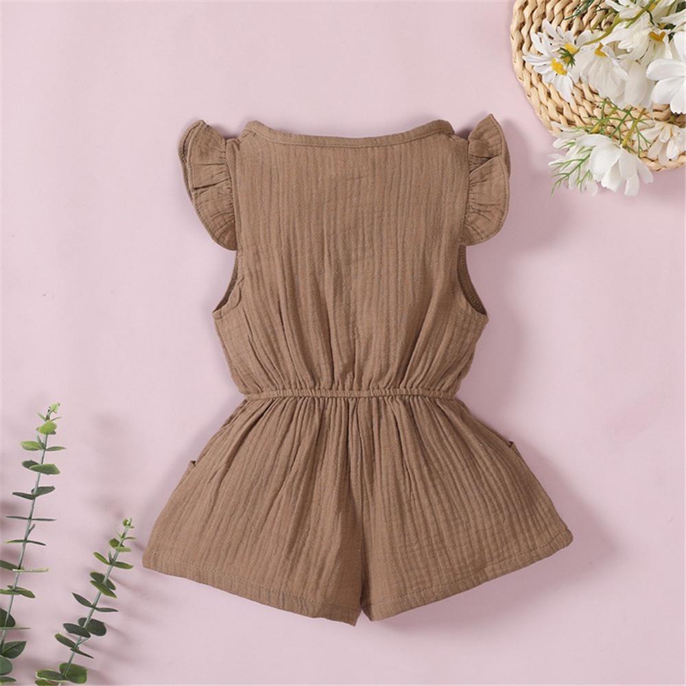 Girls Solid Pocket Flying Sleeve Jumpsuit trendy kids wholesale clothing