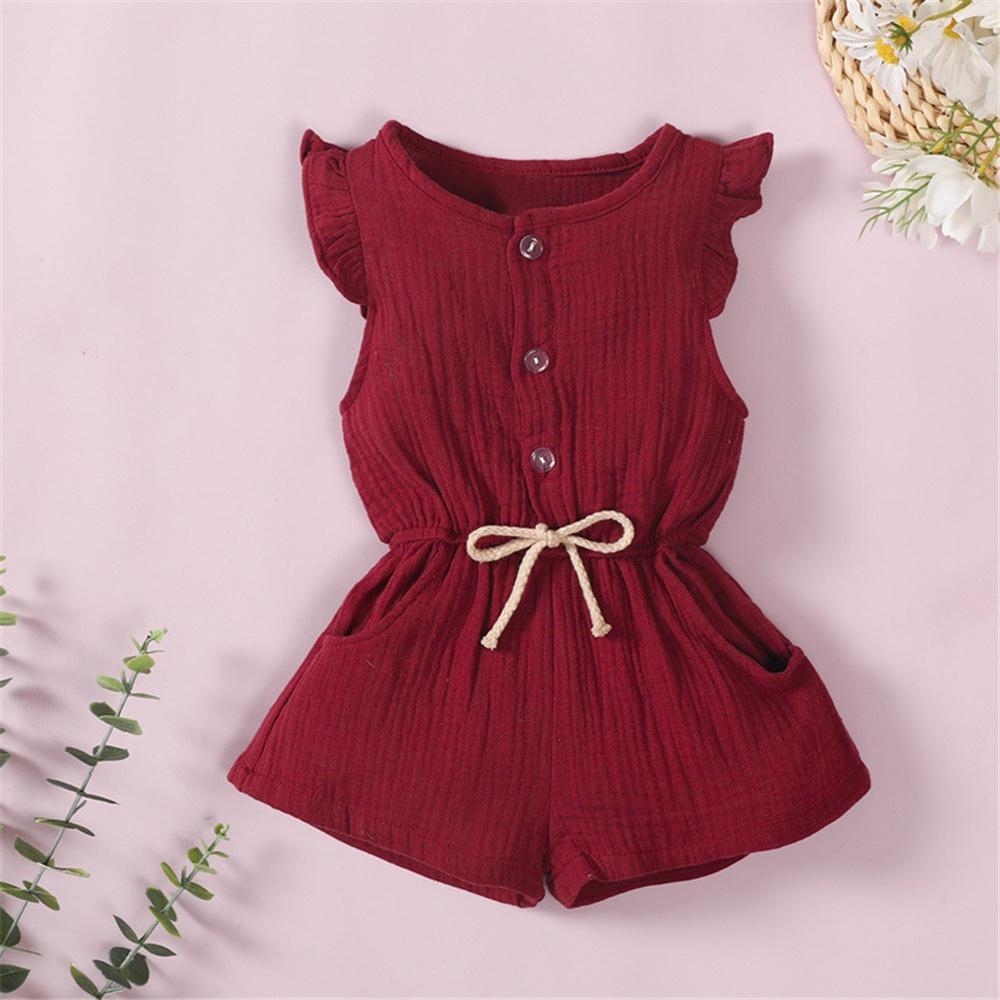 Girls Solid Pocket Flying Sleeve Jumpsuit trendy kids wholesale clothing