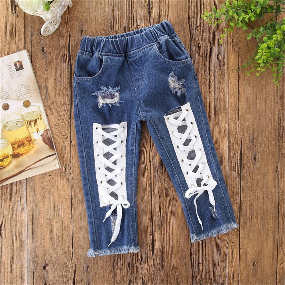 Girls Solid Pocket Ripped Jeans Wholesale