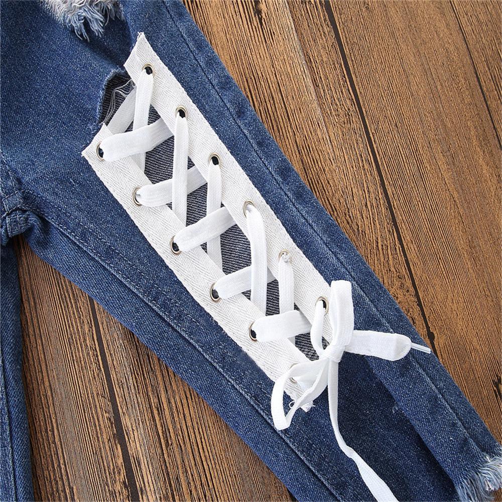Girls Solid Pocket Ripped Jeans Wholesale
