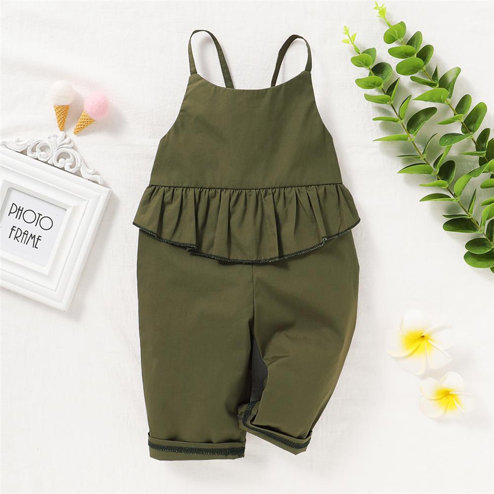 Girls Solid Ruffled Sling Jumpsuit kids wholesale clothing