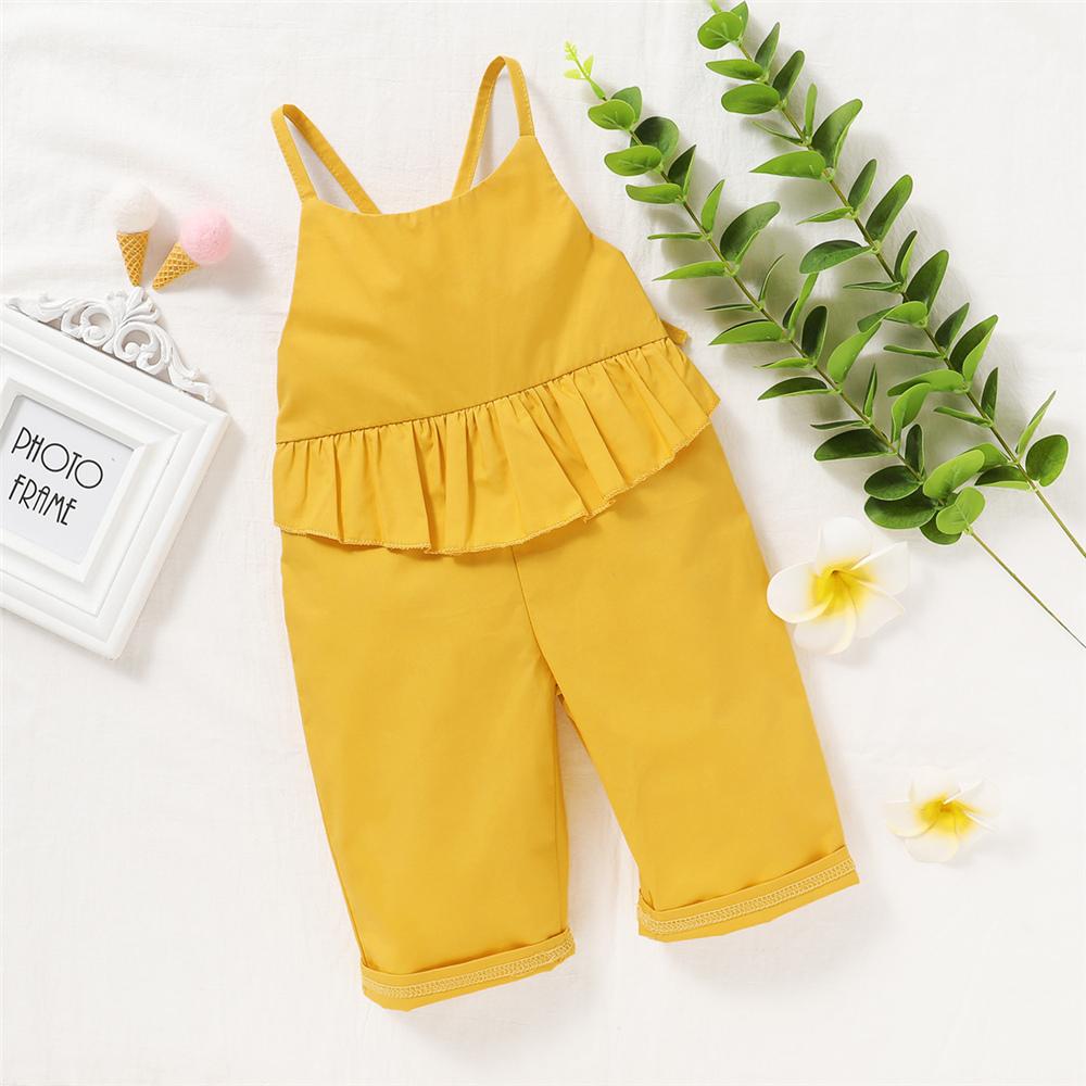 Girls Solid Ruffled Sling Jumpsuit kids wholesale clothing