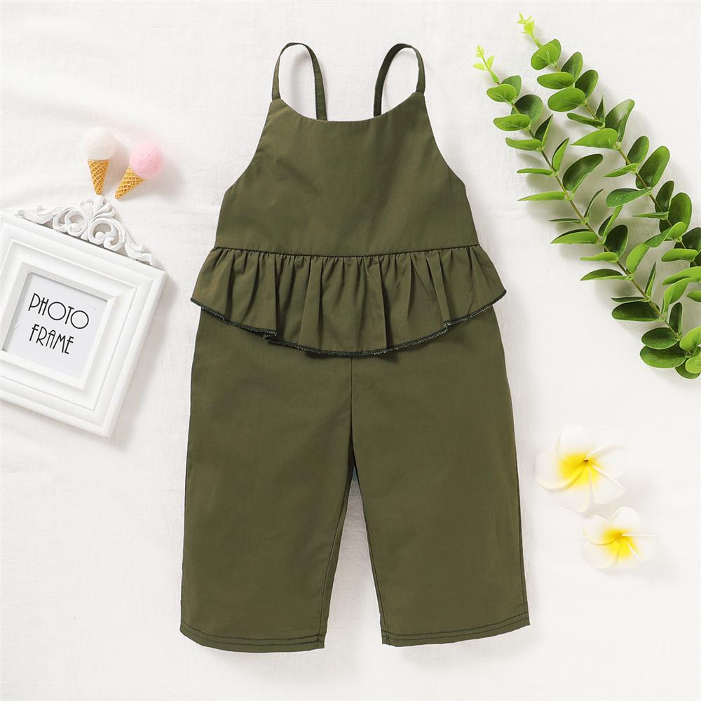 Girls Solid Ruffled Sling Jumpsuit kids wholesale clothing