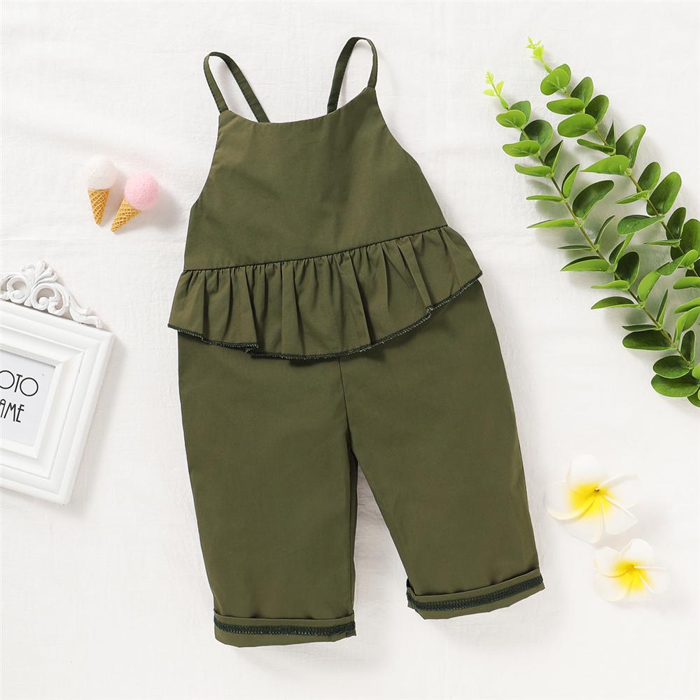 Girls Solid Ruffled Sling Jumpsuit kids wholesale clothing