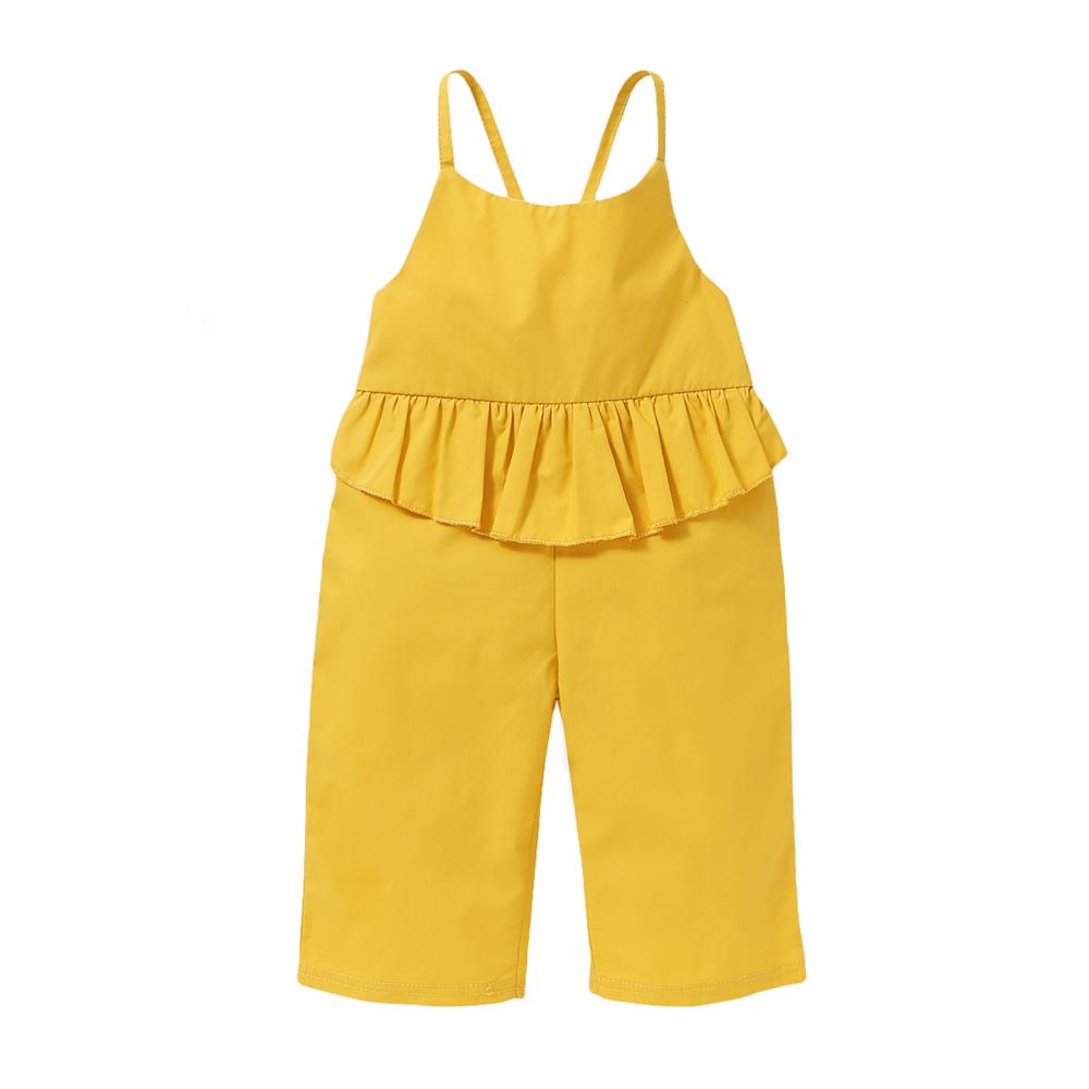 Girls Solid Ruffled Sling Jumpsuit kids wholesale clothing