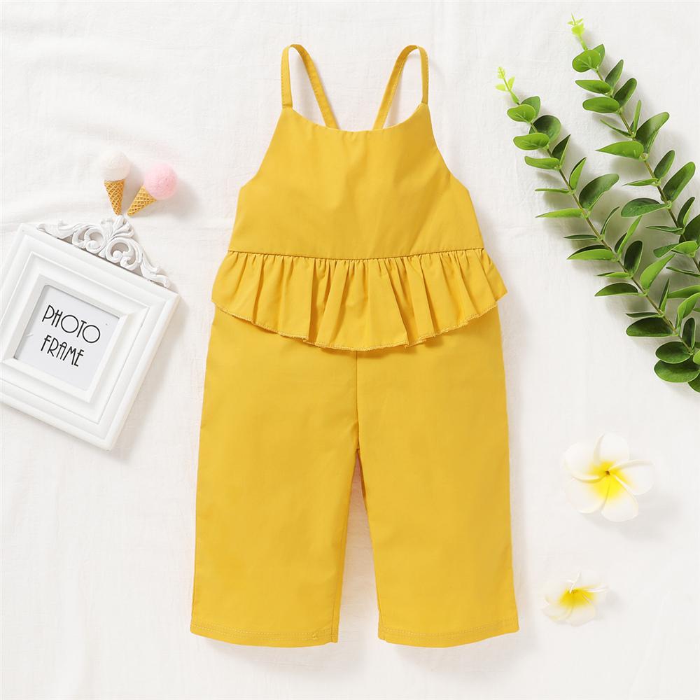 Girls Solid Ruffled Sling Jumpsuit kids wholesale clothing