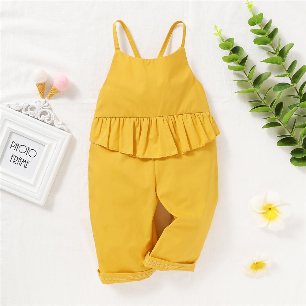 Girls Solid Ruffled Sling Jumpsuit kids wholesale clothing