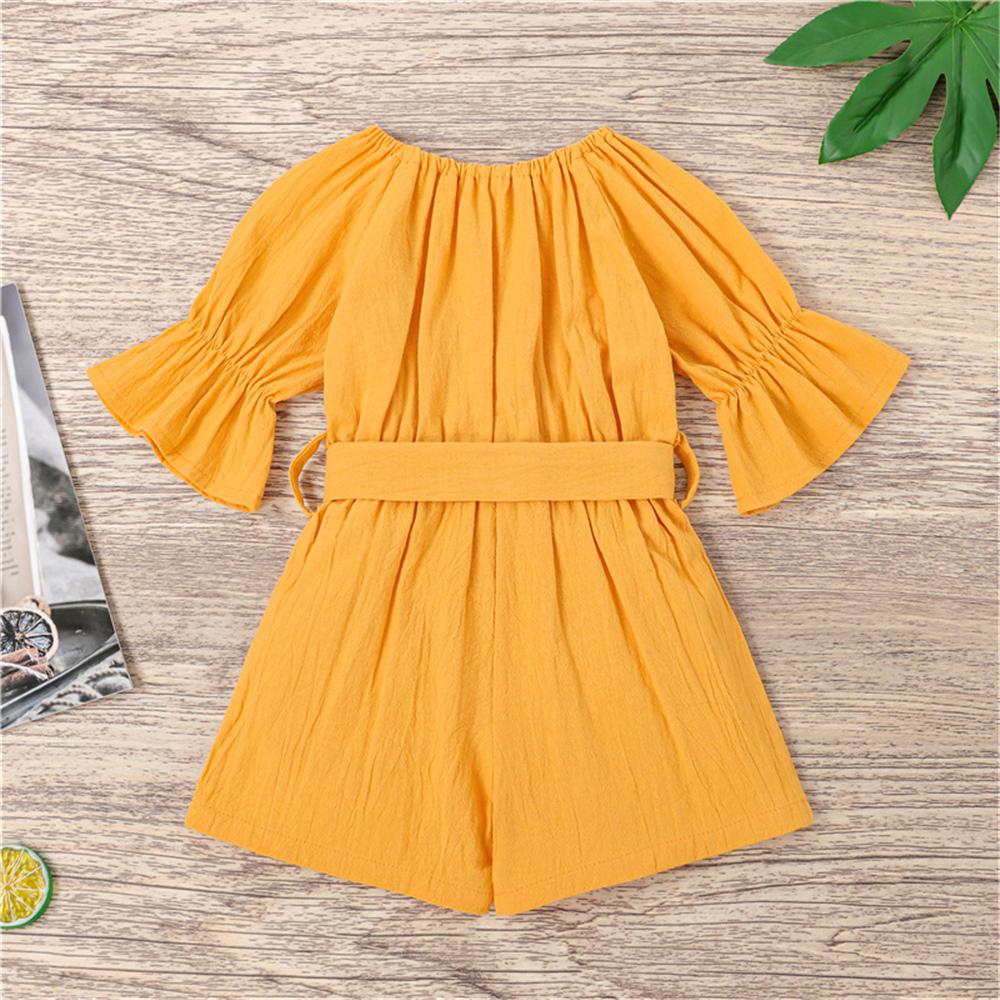 Girls Solid Short Sleeve Belt Jumpsuit wholesale childrens clothing online