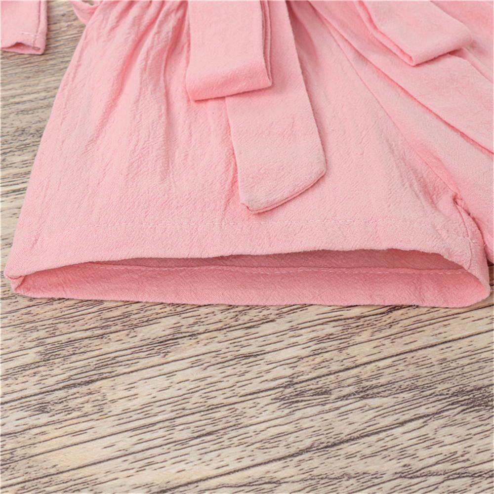 Girls Solid Short Sleeve Belt Jumpsuit wholesale childrens clothing online