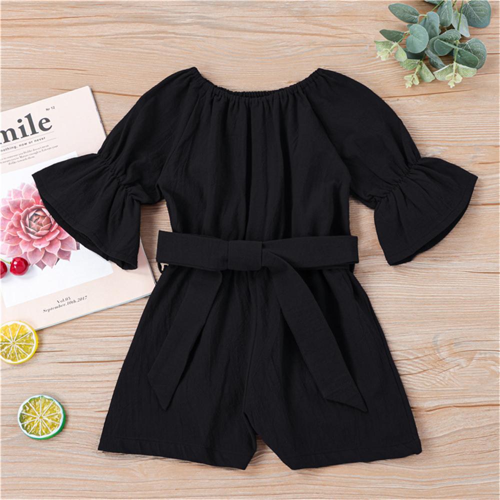 Girls Solid Short Sleeve Belt Jumpsuit wholesale childrens clothing online