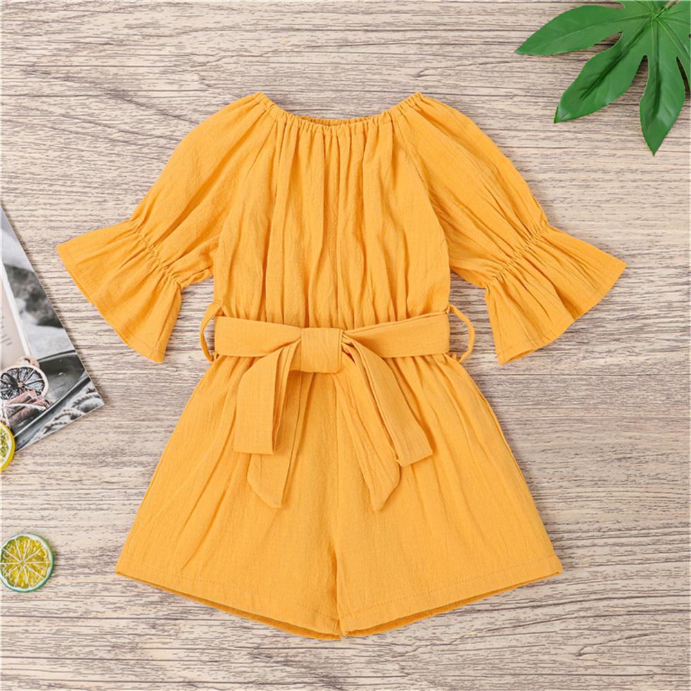 Girls Solid Short Sleeve Belt Jumpsuit wholesale childrens clothing online