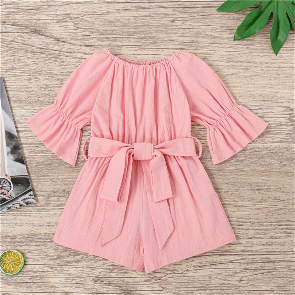 Girls Solid Short Sleeve Belt Jumpsuit wholesale childrens clothing online