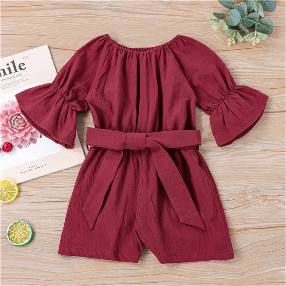 Girls Solid Short Sleeve Belt Jumpsuit wholesale childrens clothing online