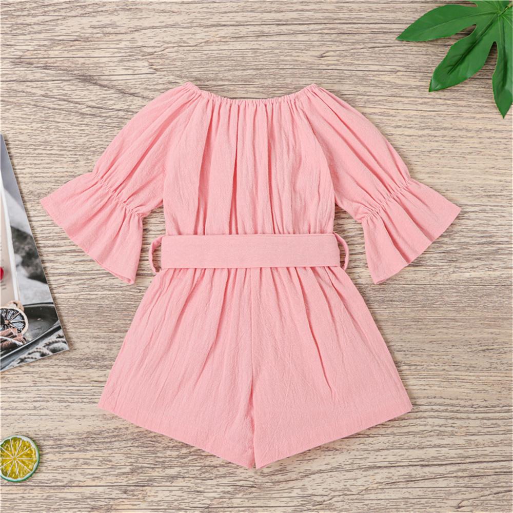 Girls Solid Short Sleeve Belt Jumpsuit wholesale childrens clothing online