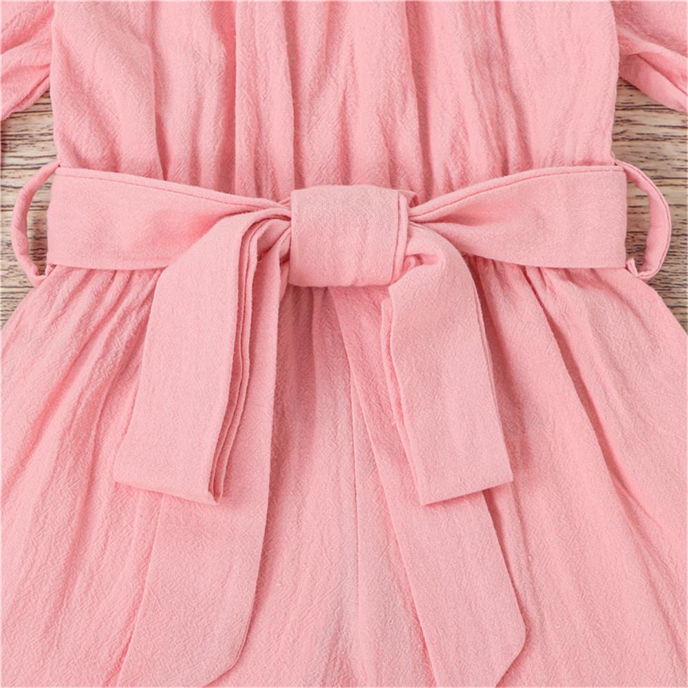 Girls Solid Short Sleeve Belt Jumpsuit wholesale childrens clothing online