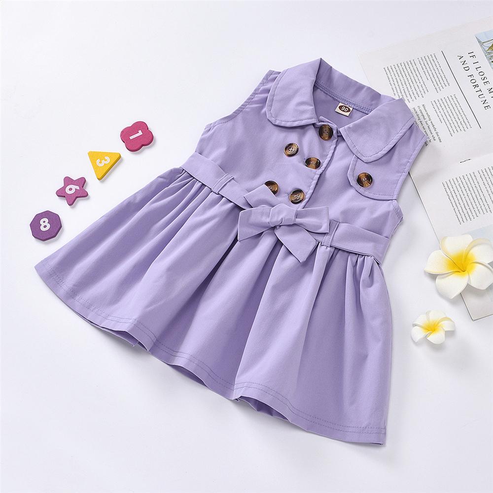 Girls Solid Sleeveless Lapel Button Belt Dress Wholesale Little Girl Boutique Clothing