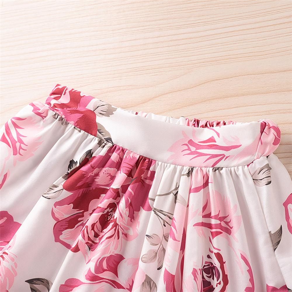 Girls Solid Sling Button Sling Top & Floral Skirt Wholesale Kids Clothing Distributors