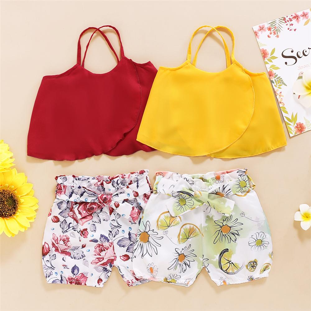 Girls Solid Sling Top & Floral Shorts wholesale childrens clothing