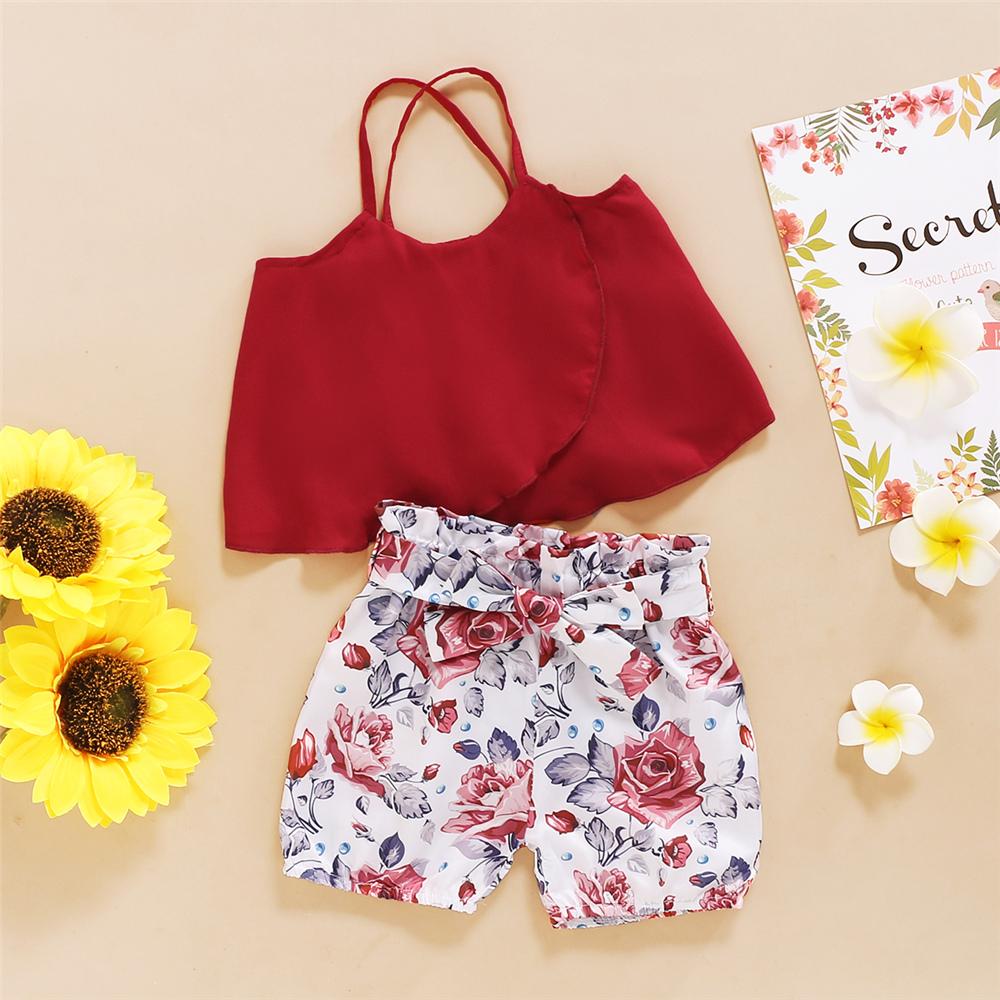 Girls Solid Sling Top & Floral Shorts wholesale childrens clothing