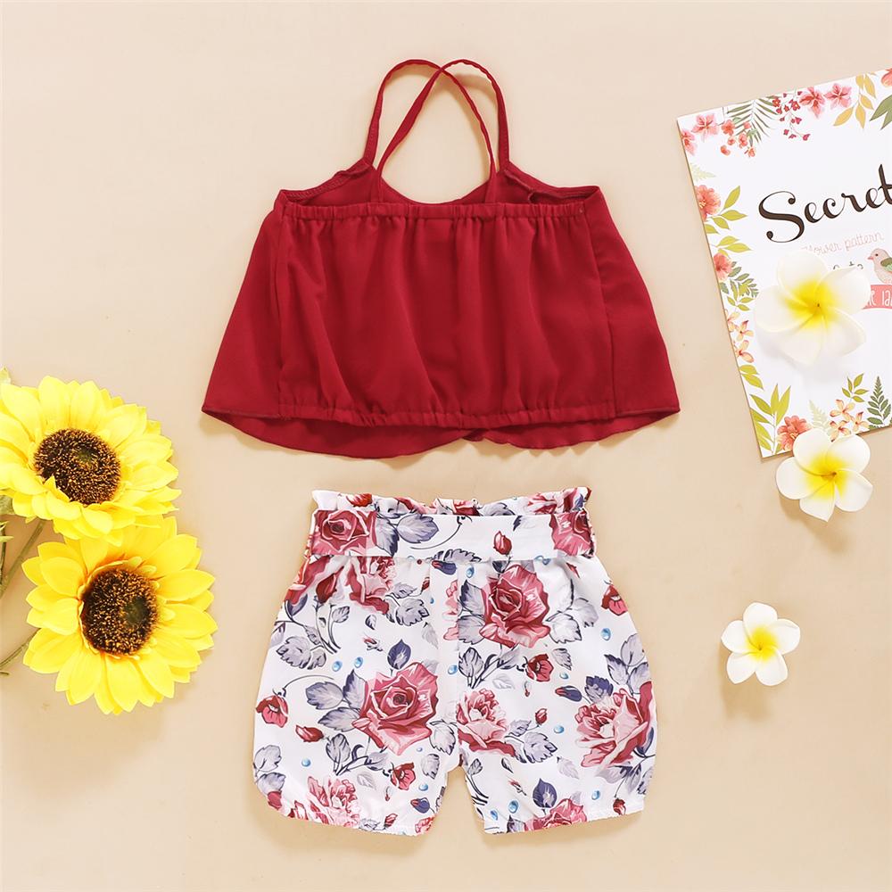 Girls Solid Sling Top & Floral Shorts wholesale childrens clothing