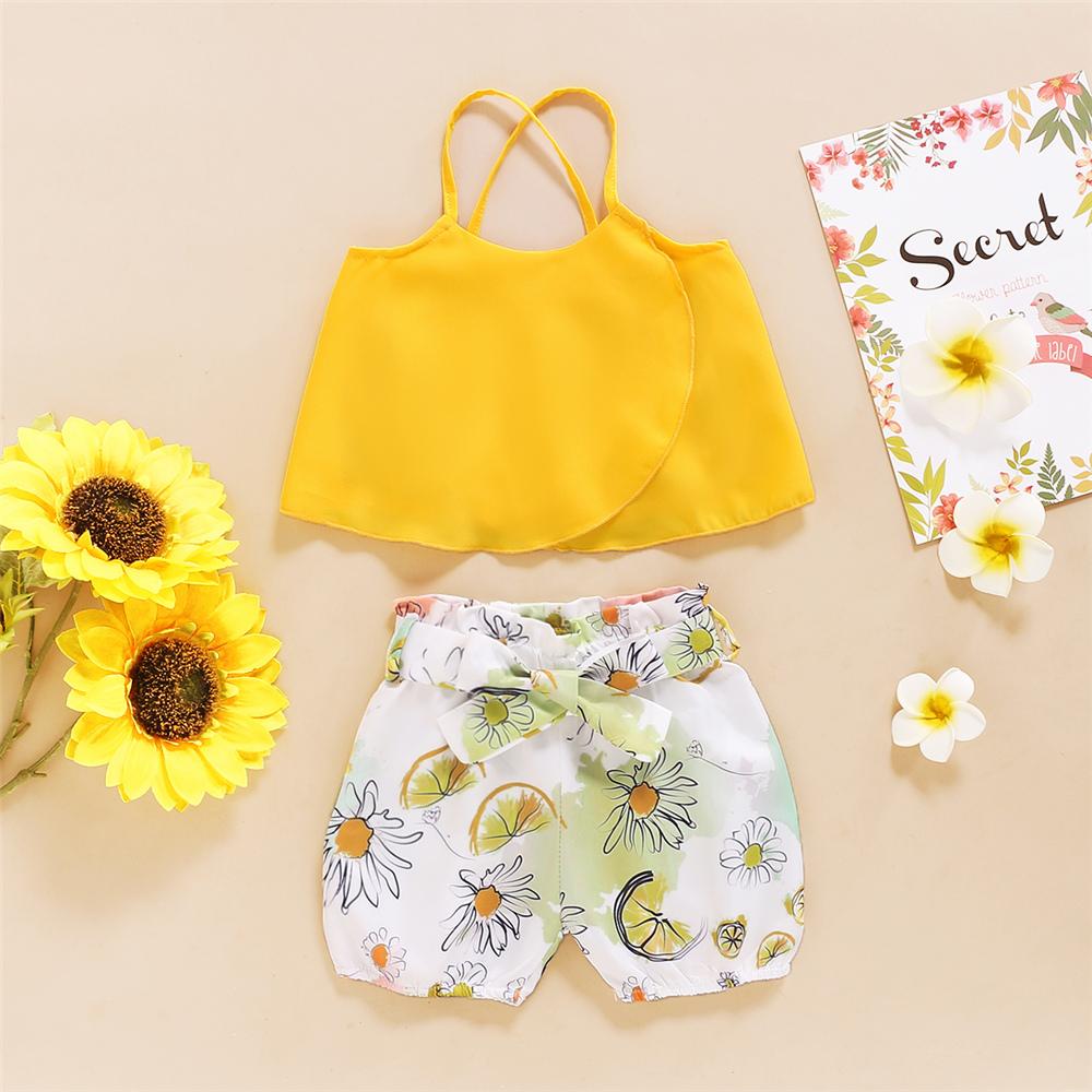 Girls Solid Sling Top & Floral Shorts wholesale childrens clothing