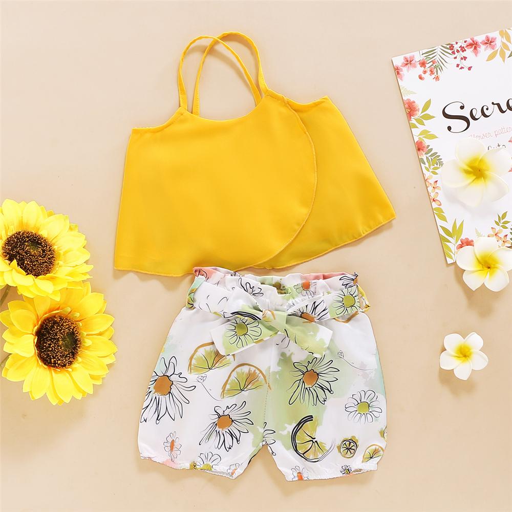 Girls Solid Sling Top & Floral Shorts wholesale childrens clothing