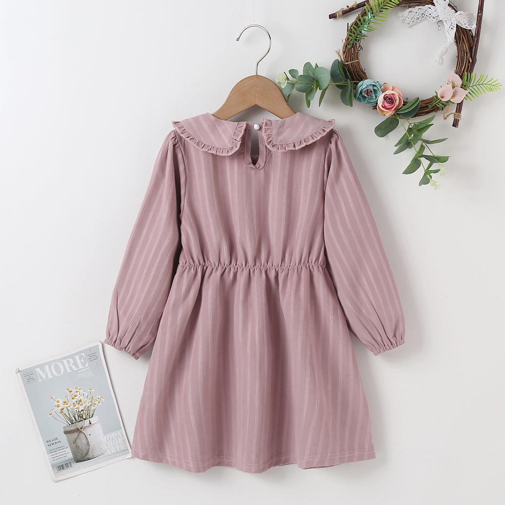 Girls Solid Striped Long Sleeve Dress wholesale childrens clothing