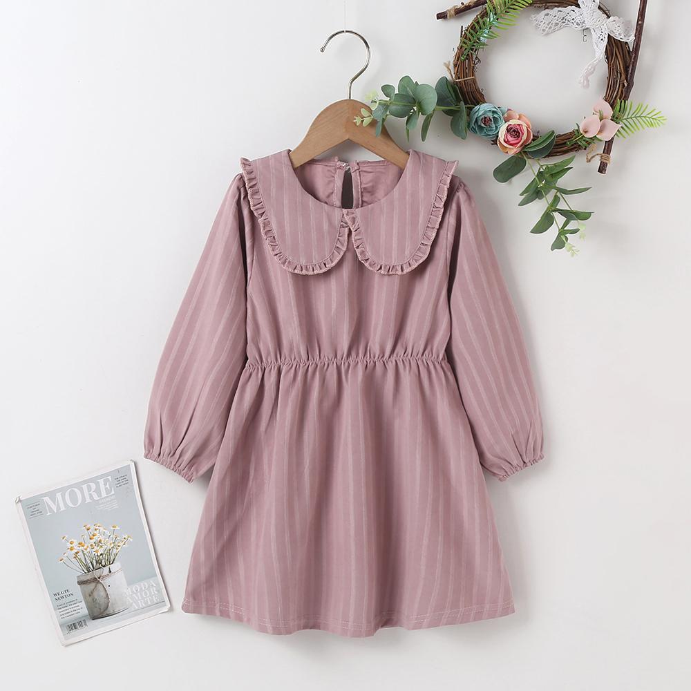 Girls Solid Striped Long Sleeve Dress wholesale childrens clothing