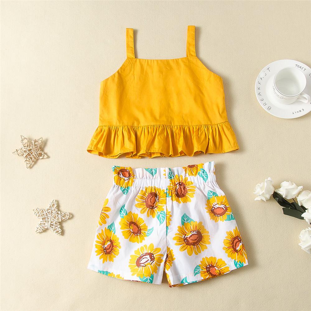 Girls Solid Tank Top & Flower Shorts Bulk Childrens Clothing Suppliers