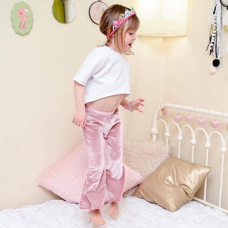 Toddler Girls Solid Velvet Flared Pants Girls Wholesale Clothes