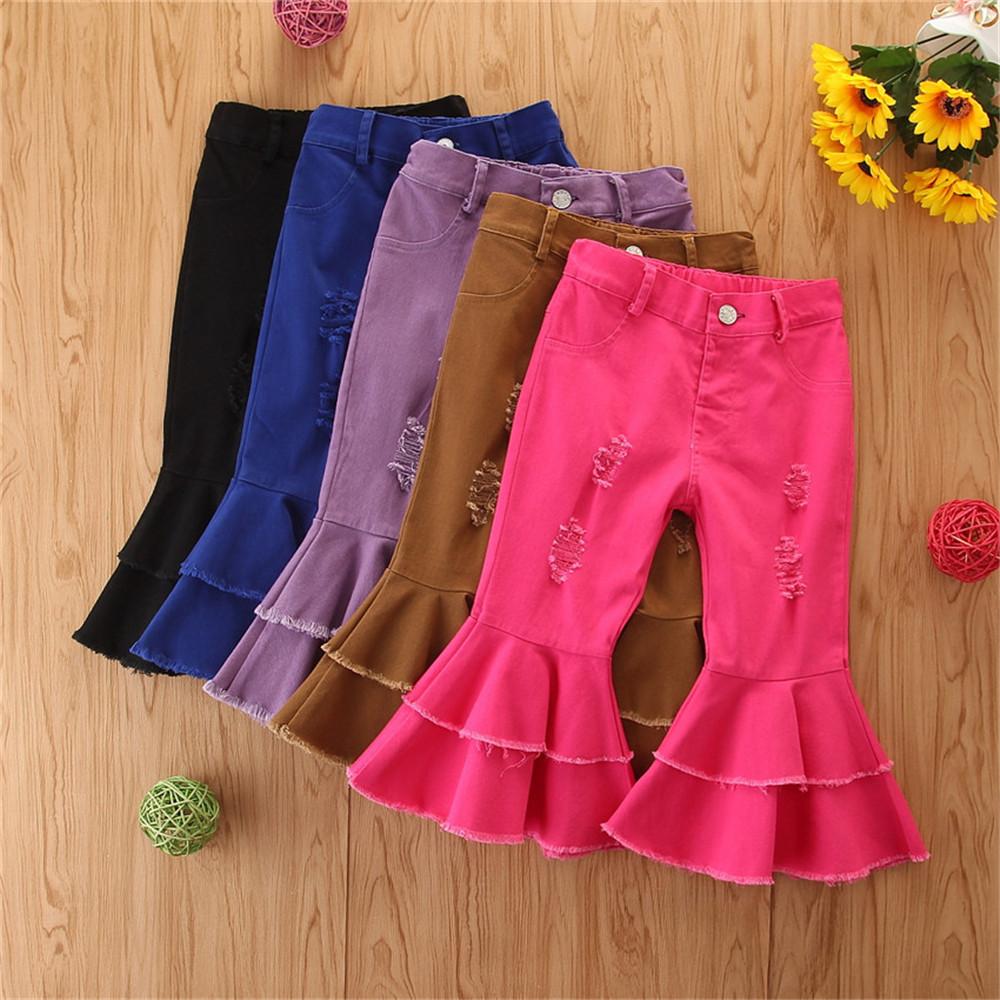 Girls Solid Wide Leg Ripped Bell Trousers Girls Clothing Wholesale