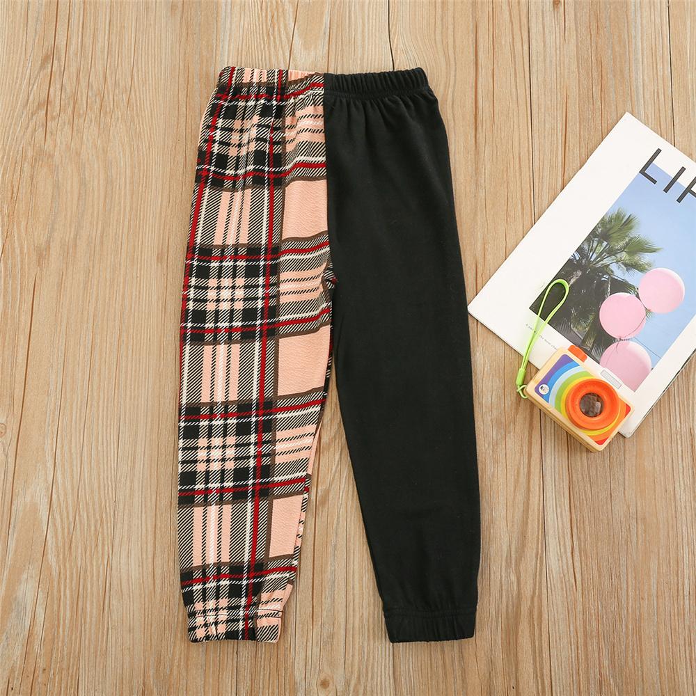 Girls Splicing Plaid Solid Fashion Pants childrens wholesale clothing