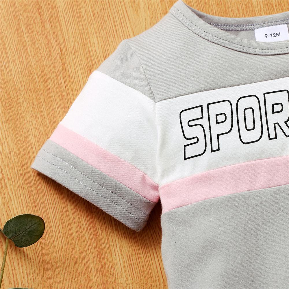 Girls Letter Sport Girl Color Contrast Short Sleeve Top & Shorts Summer Tracksuit cheap baby girl clothes