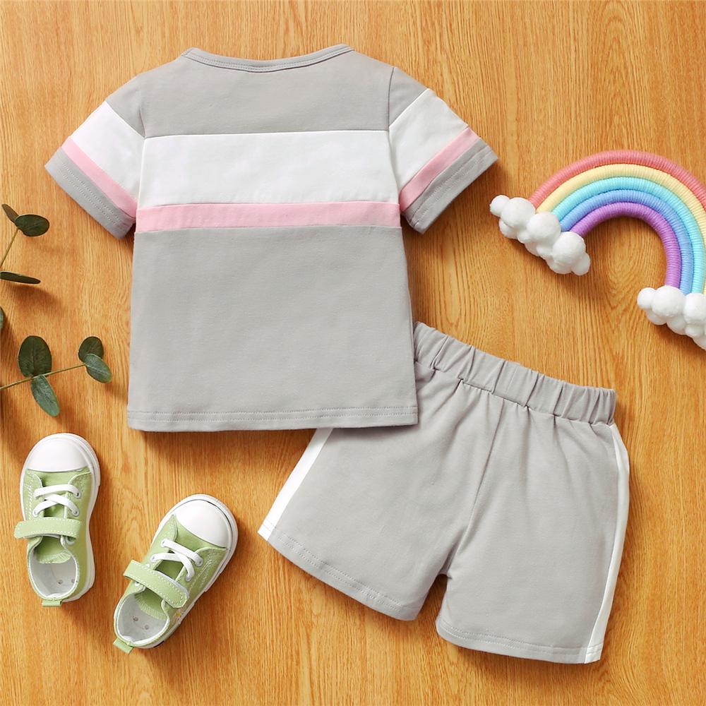 Girls Letter Sport Girl Color Contrast Short Sleeve Top & Shorts Summer Tracksuit cheap baby girl clothes