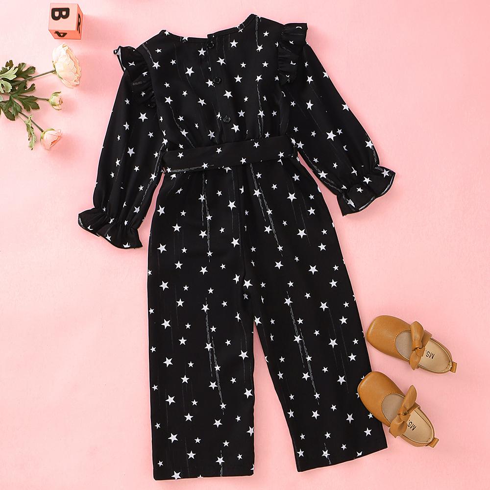 Girls Star Printed Long Sleeve Doll Collar Jumpsuit Girls Clothing Wholesale