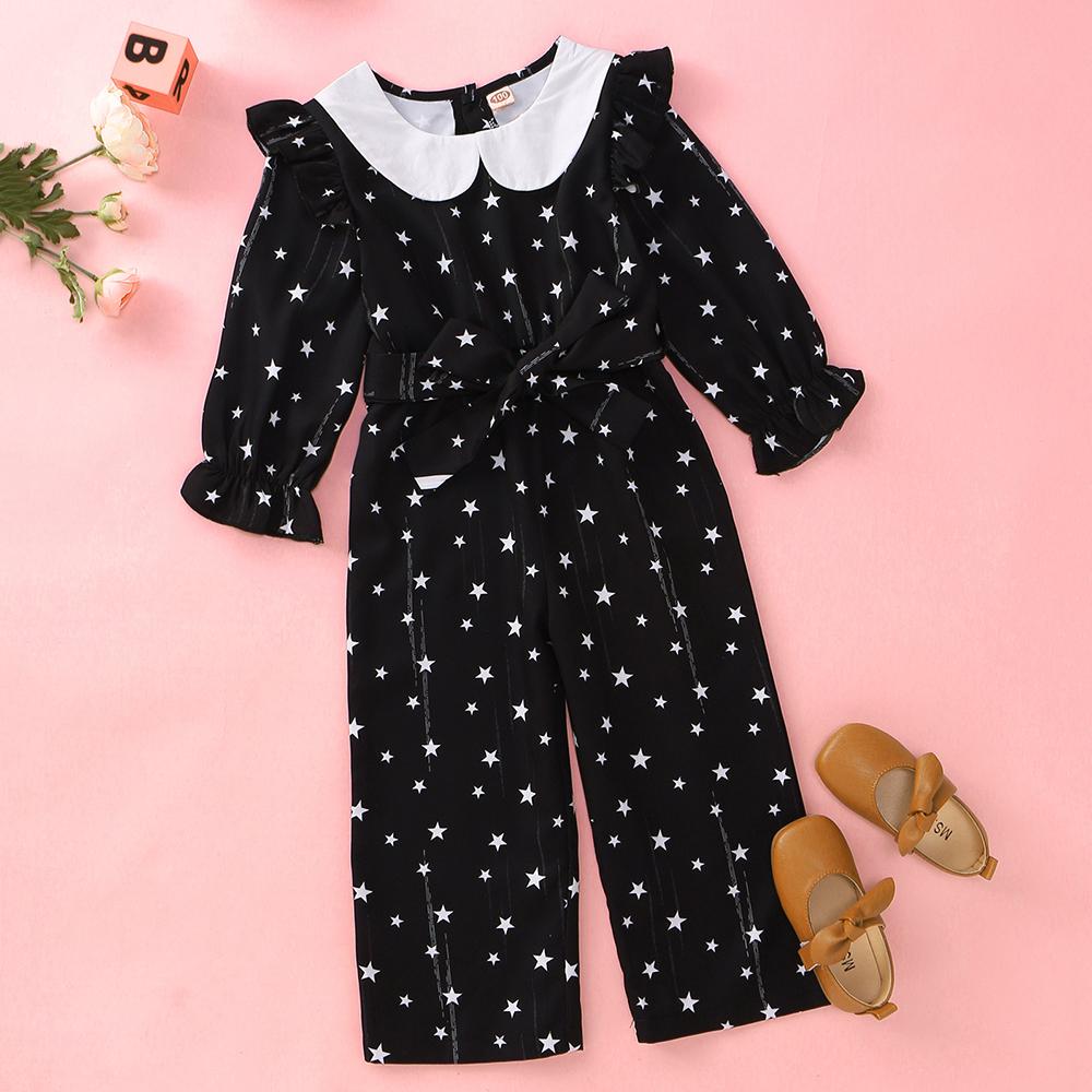Girls Star Printed Long Sleeve Doll Collar Jumpsuit Girls Clothing Wholesale