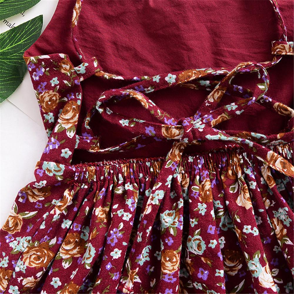 Girls Floral Printed Tie Up Suspender Dresses Girl Boutique Clothing Wholesale
