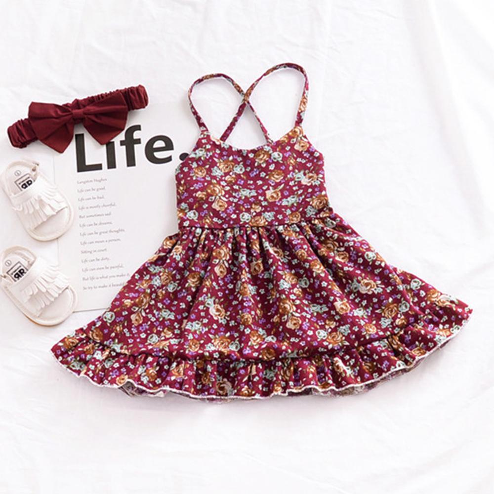 Girls Floral Printed Tie Up Suspender Dresses Girl Boutique Clothing Wholesale