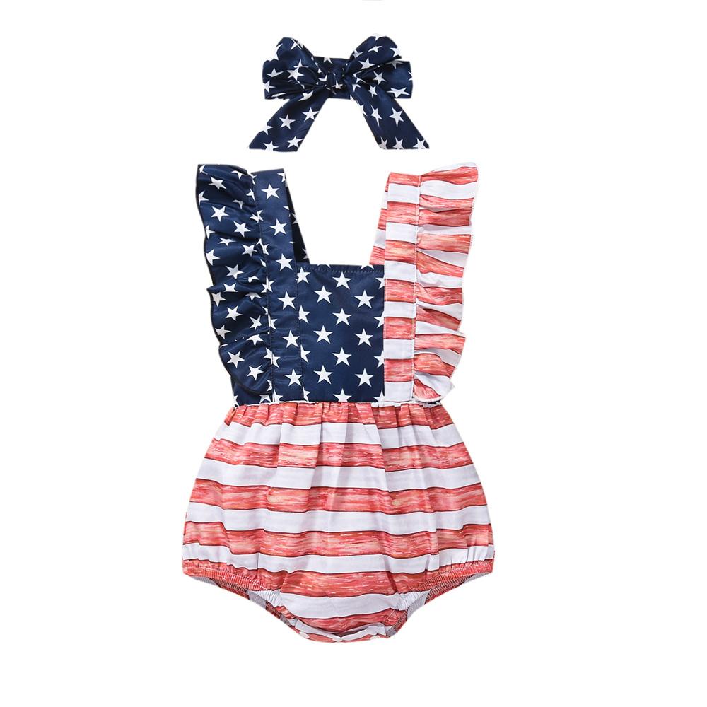 Baby Girls Star Striped Romper & Headband Wholesale Baby Clothes