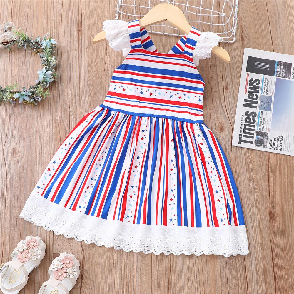 Girls Star Striped Sleeveless Dress wholesale childrens clothing