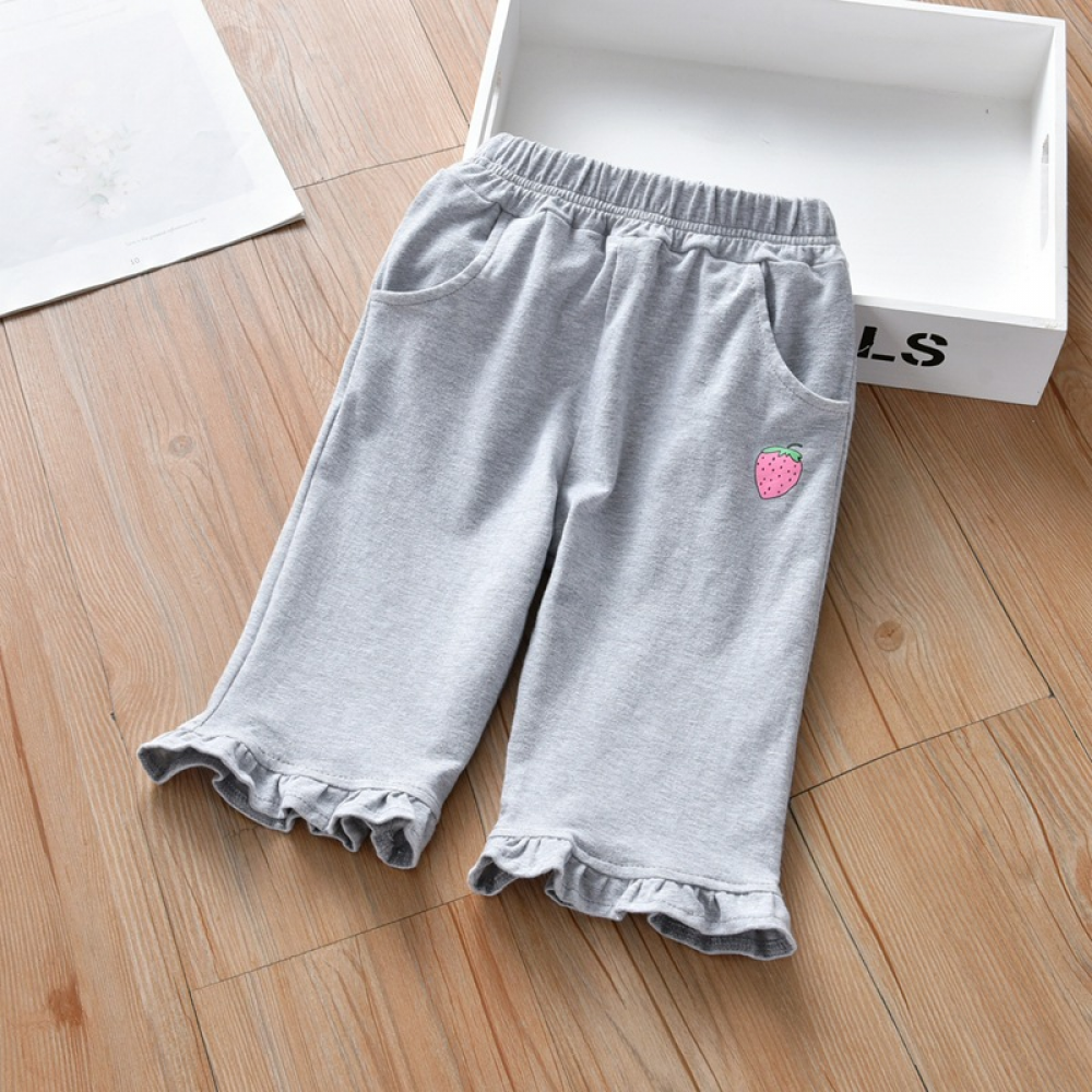 Girls Strawberry Pocket Casual Summer Pants wholesale kids boutique clothing