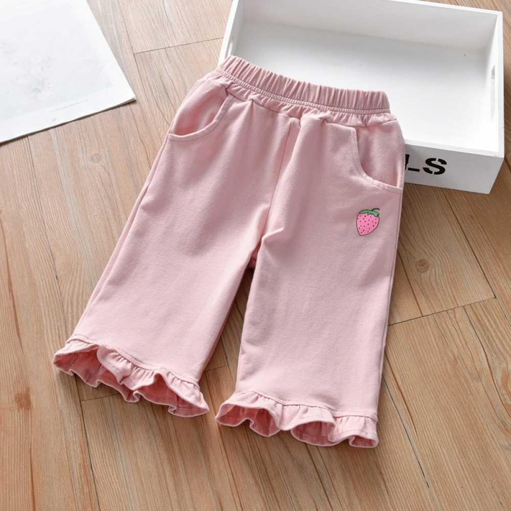 Girls Strawberry Pocket Casual Summer Pants wholesale kids boutique clothing