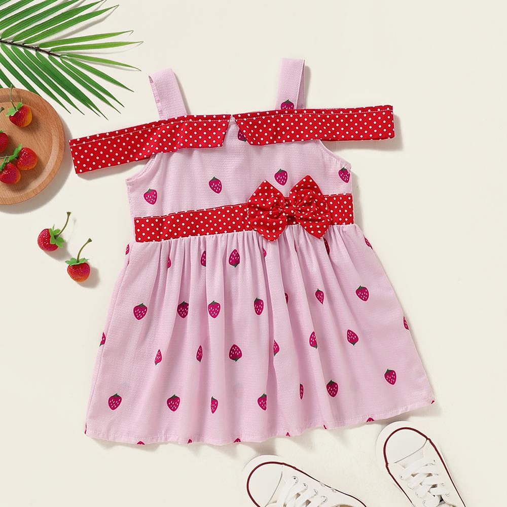 Girls Strawberry Polka Dot Printed Sleeveless Sling Dress Kids Dress Wholesale