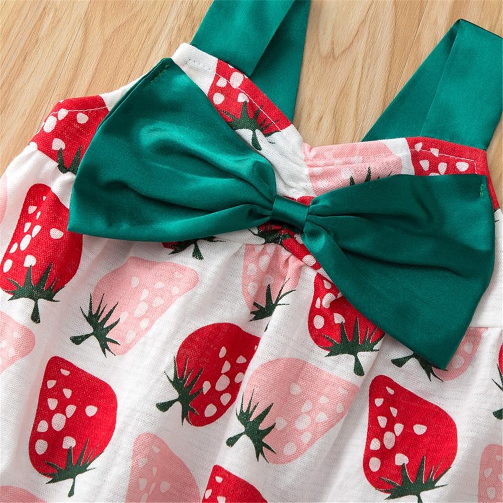 Baby Girls Strawberry Printed Bow Decor Romper baby clothes wholesale distributors
