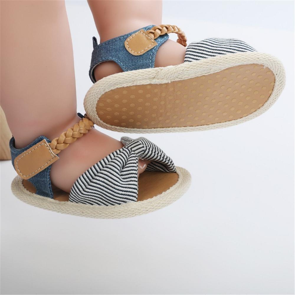 Baby Girls Striped Bow Braid Magic Tape Sandals Kids Shoes Wholesale Suppliers