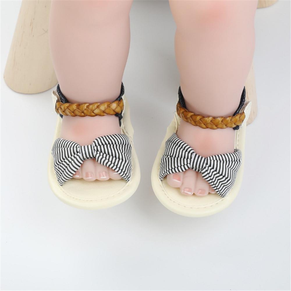 Baby Girls Striped Bow Braid Magic Tape Sandals Kids Shoes Wholesale Suppliers
