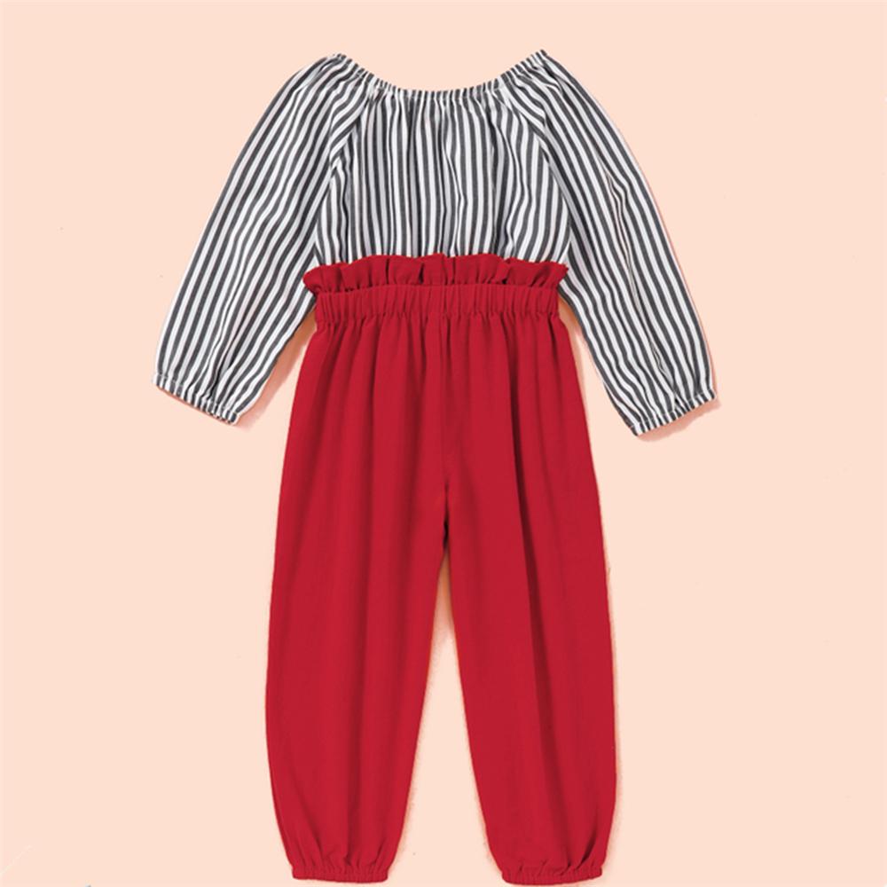 Toddler Girls Striped Bow Decor Long Sleeve Jumpsuit Baby Girl Wholesale