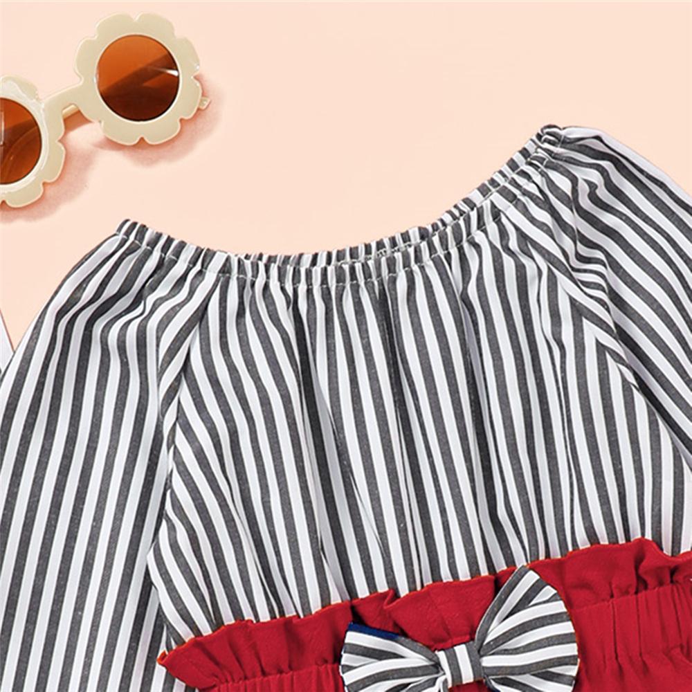 Toddler Girls Striped Bow Decor Long Sleeve Jumpsuit Baby Girl Wholesale